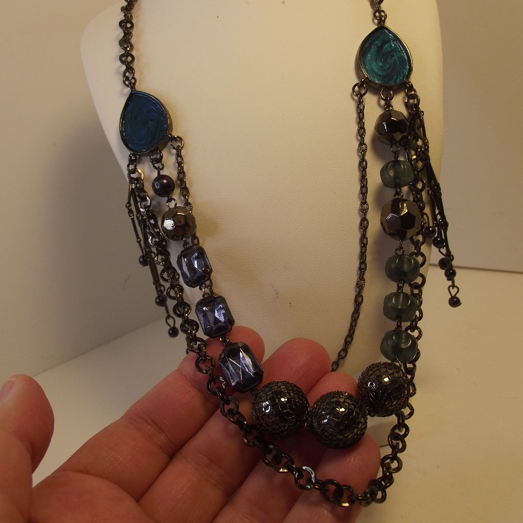 Ny Multi Strand Necklace Dark Silver Tone 8$